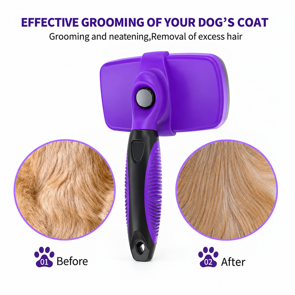 Self-Cleaning Slicker Brush for Dogs & Cats – One-Click Fur Removal