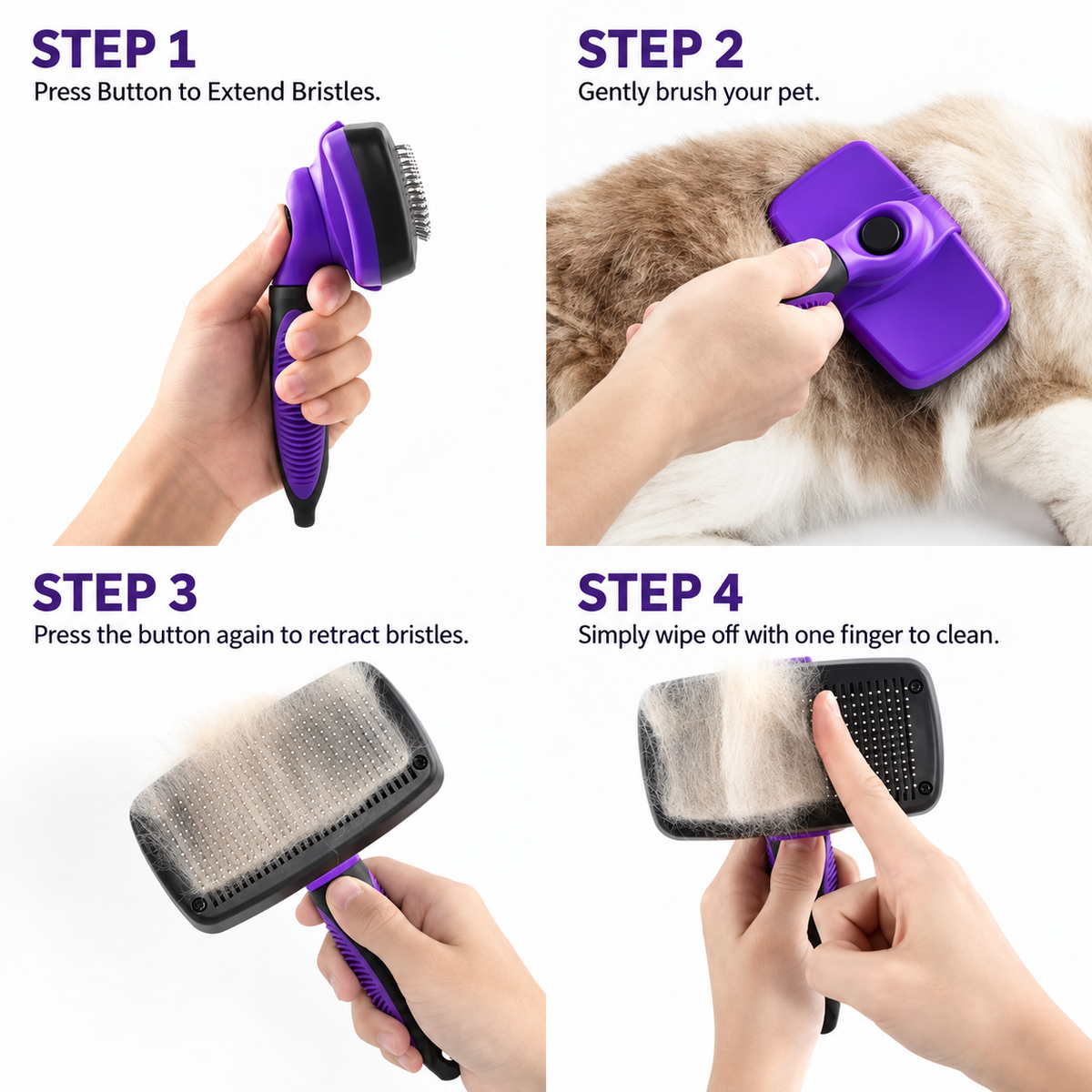 Self-Cleaning Slicker Brush for Dogs & Cats – One-Click Fur Removal